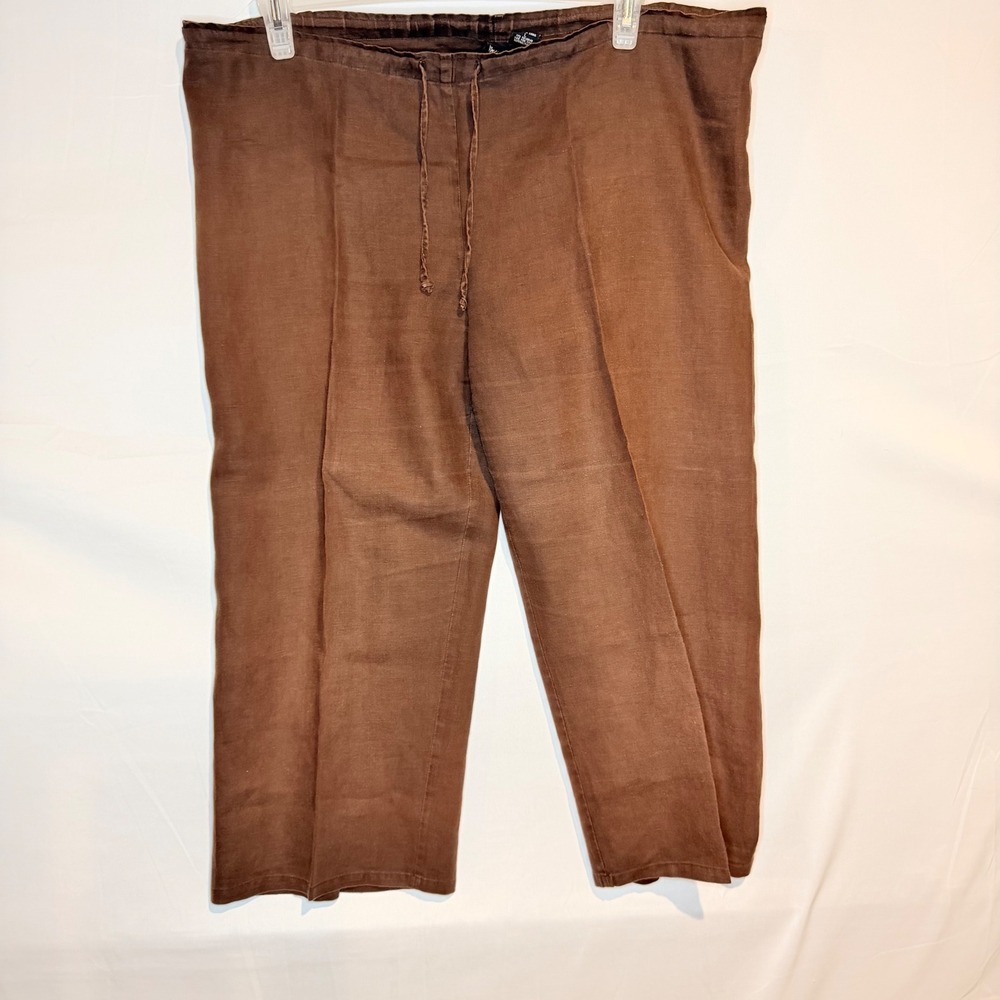 Mossimo Womens Brown Linen Blend Drawstring Straight Leg Crop Pants Size Large